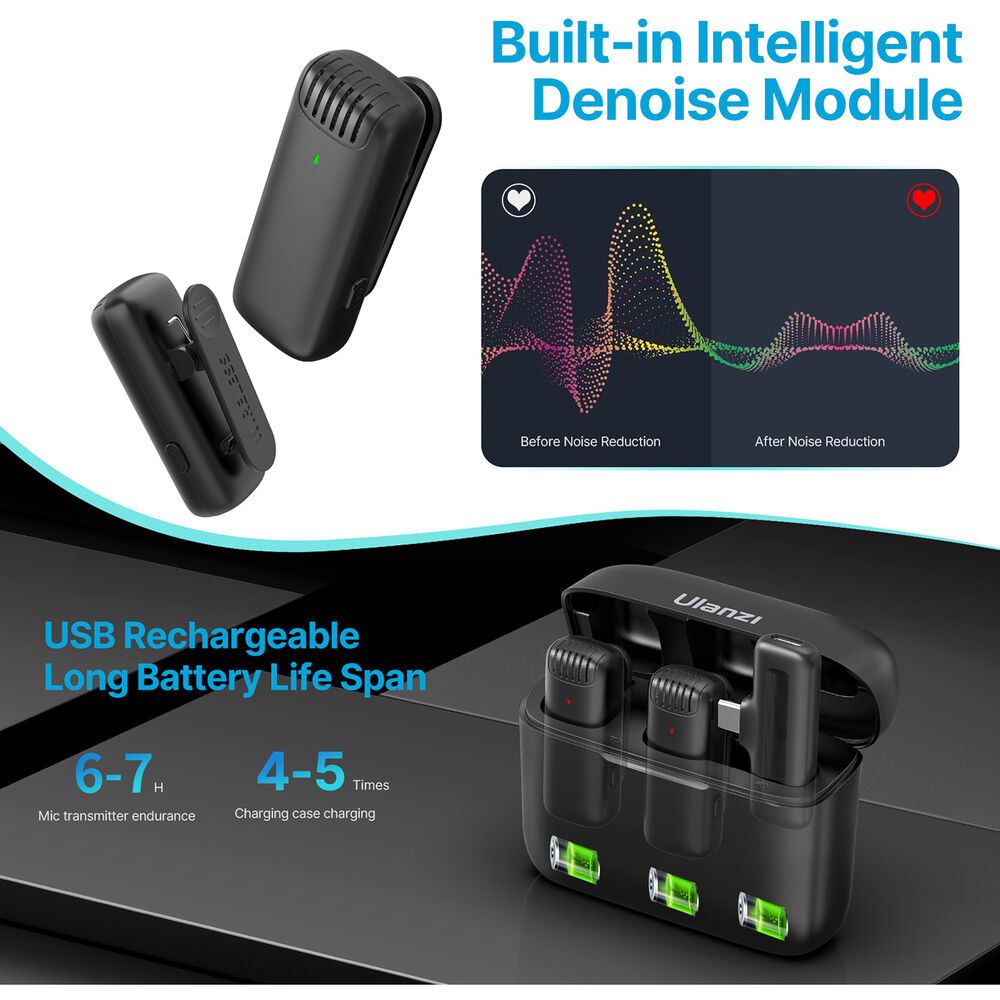 Micrófono Inalámbrico Ulanzi J12 conexión Tipo C - Sistema Profesional con Reducción de Ruido para Streaming y Grabación