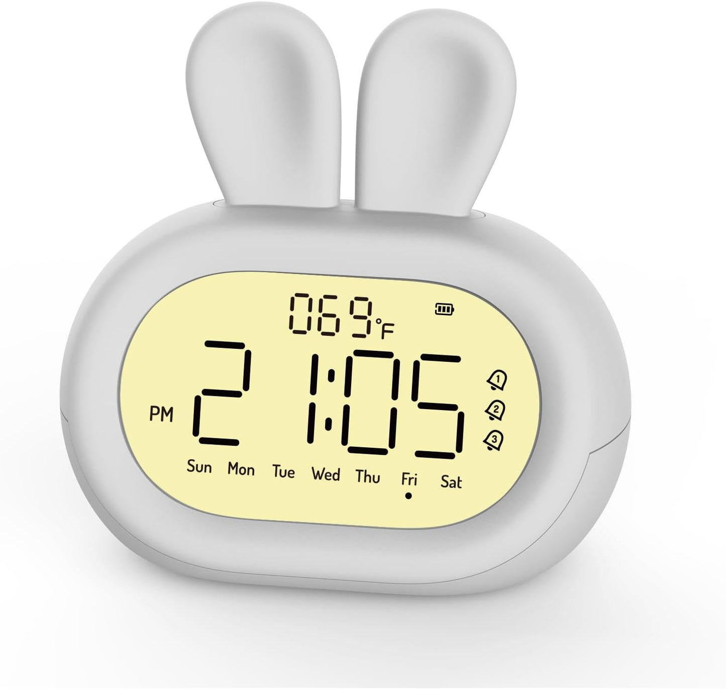 Reloj Despertador Infantil Conejito – Triple Alarma y Luz Nocturna Blanco