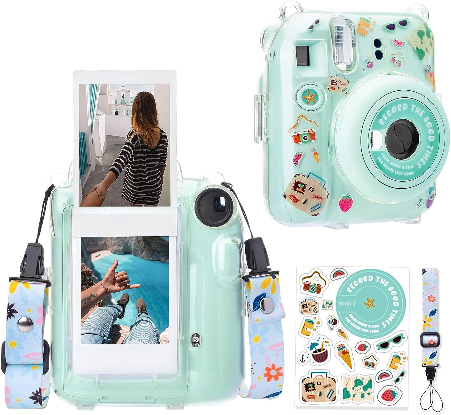 Protector Transparente Instax Mini 12 con Correa y Pegatina | Carcasa de Policarbonato D2