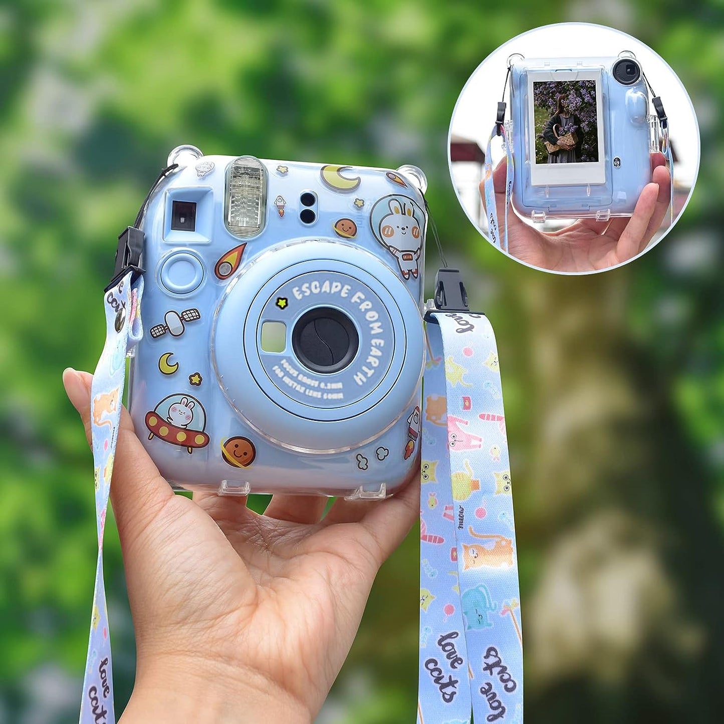 Protector Transparente Instax Mini 12 con Correa y Pegatina | Carcasa de Policarbonato D4