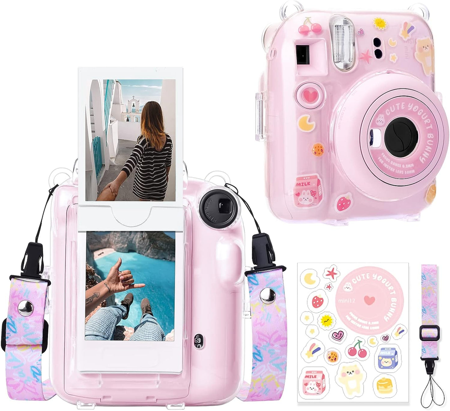 Protector Transparente Instax Mini 12 con Correa y Pegatina | Carcasa de Policarbonato D5