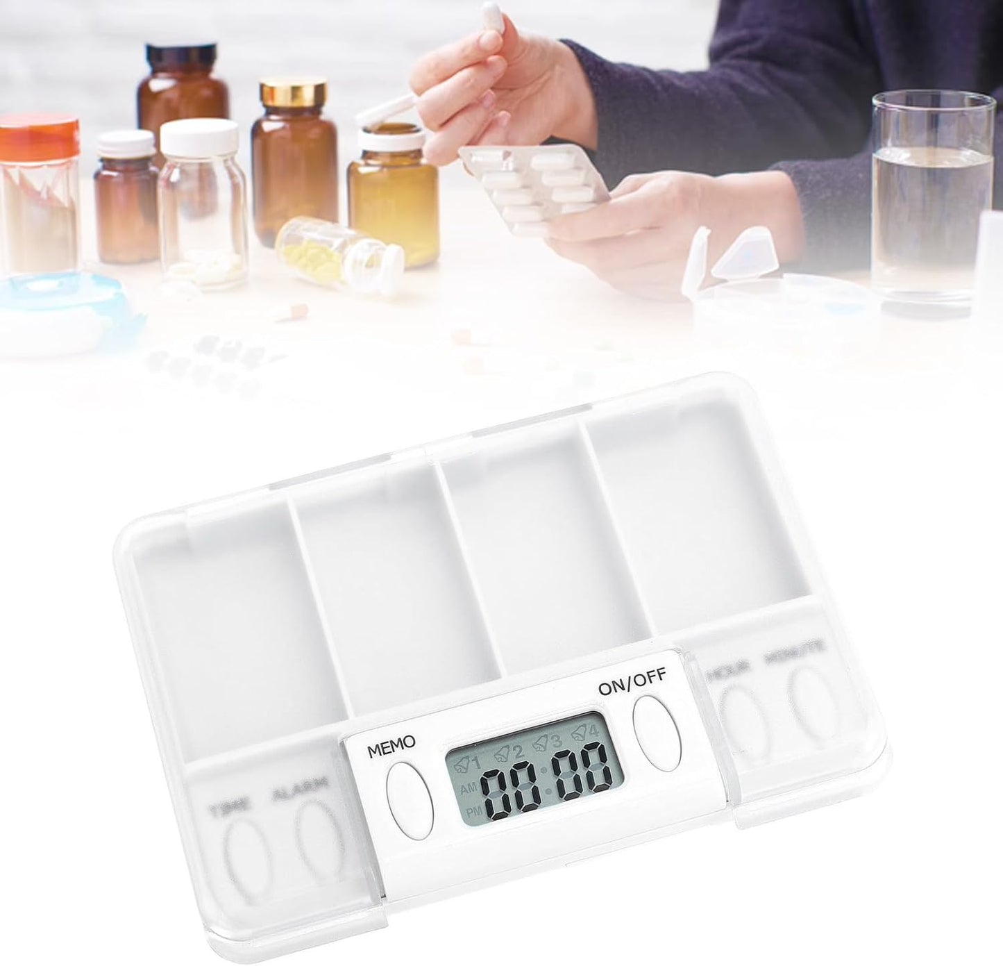 Pastillero Electrónico con 4 Alarmas - Organizador de Medicamentos con Pantalla LCD