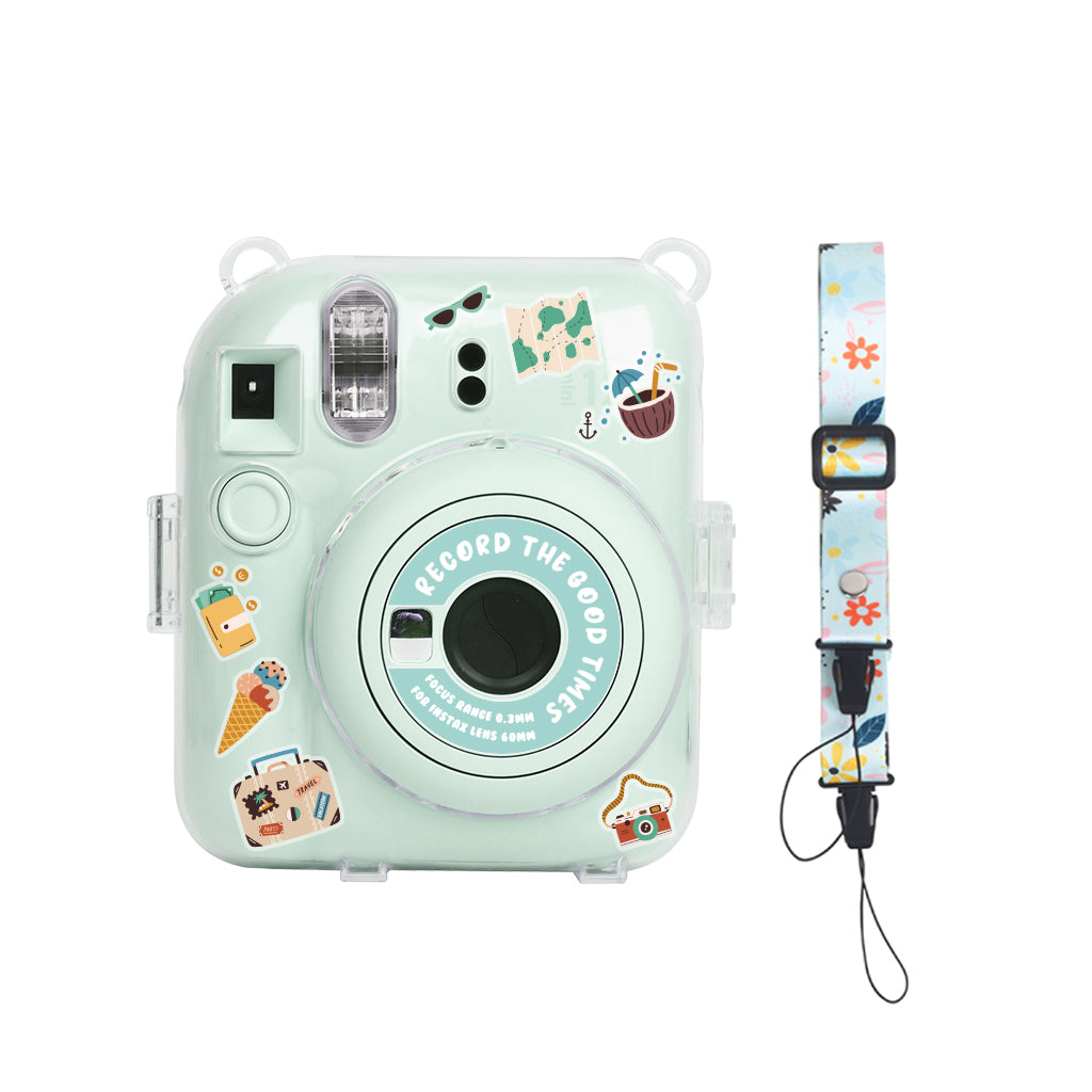 Protector Transparente Instax Mini 12 con Correa y Pegatina | Carcasa de Policarbonato D2