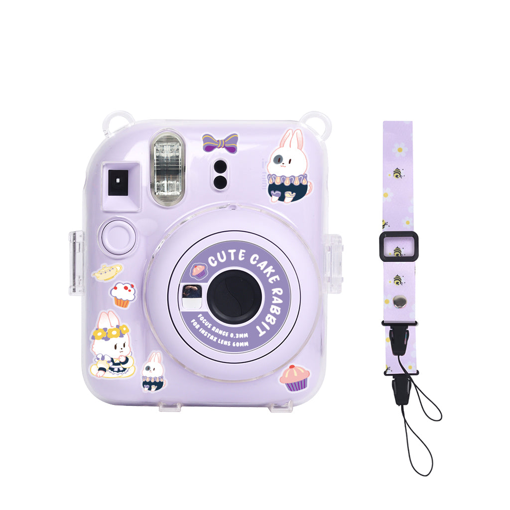 Protector Transparente Instax Mini 12 con Correa y Pegatina | Carcasa de Policarbonato D3