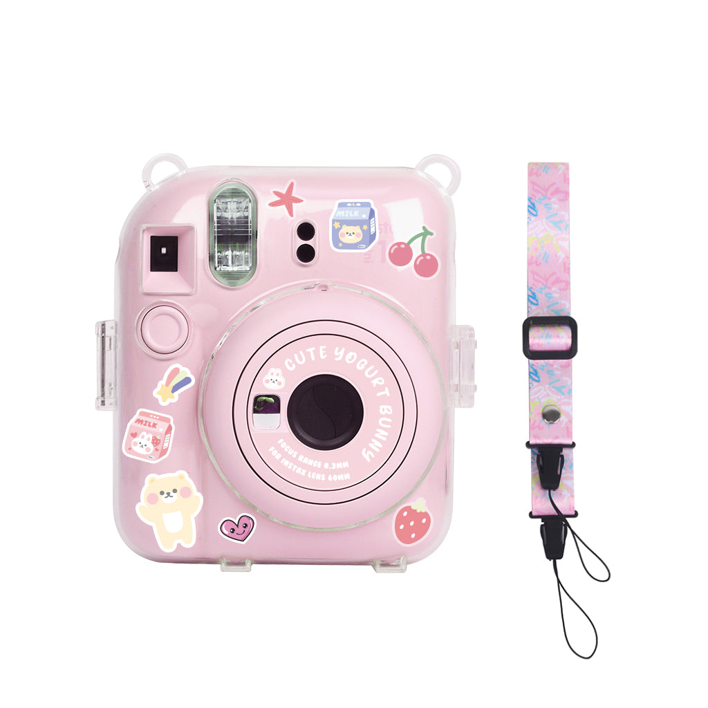 Protector Transparente Instax Mini 12 con Correa y Pegatina | Carcasa de Policarbonato D5