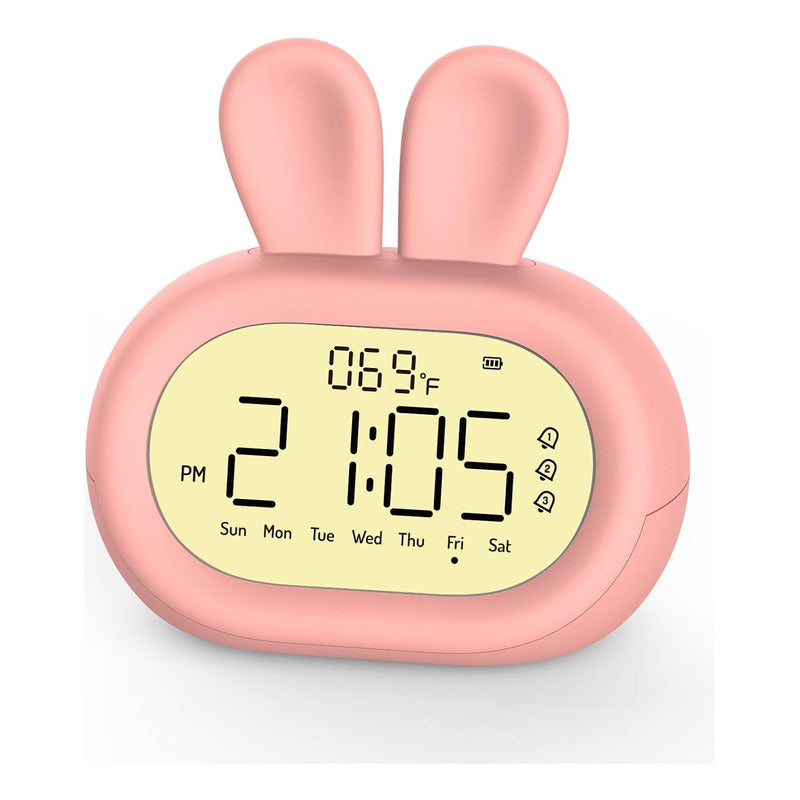 Reloj Despertador Infantil Conejito – Triple Alarma y Luz Nocturna Rosado