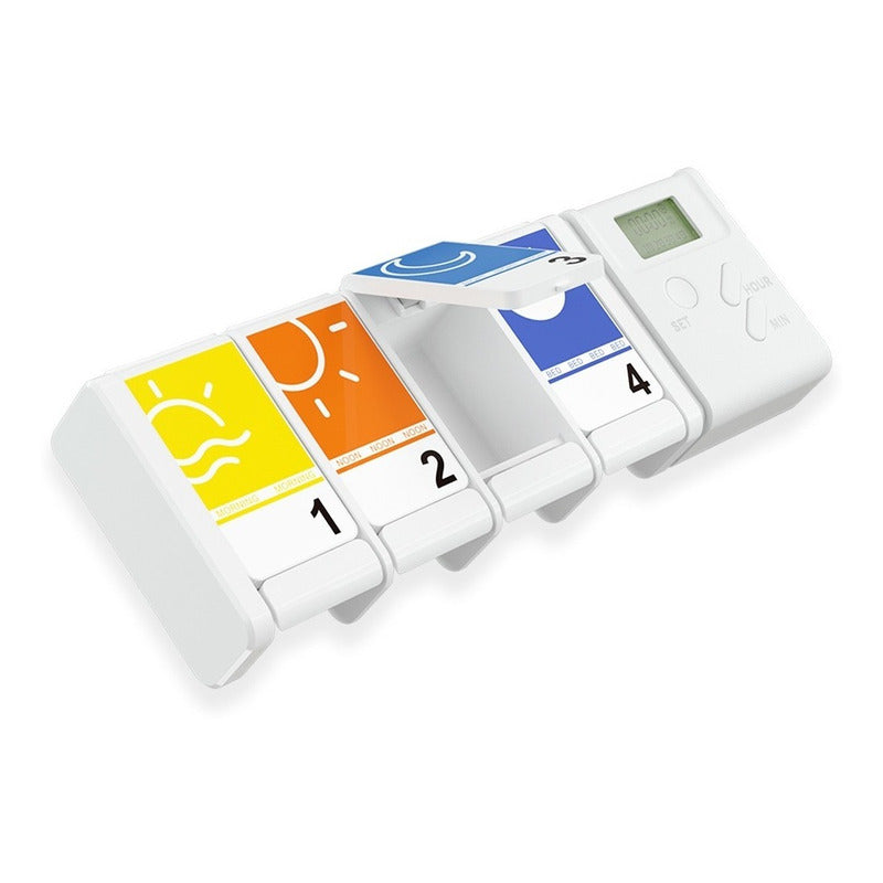 Pastillero Inteligente con 4 Alarmas - Función Memoria y 4 Compartimentos Grandes