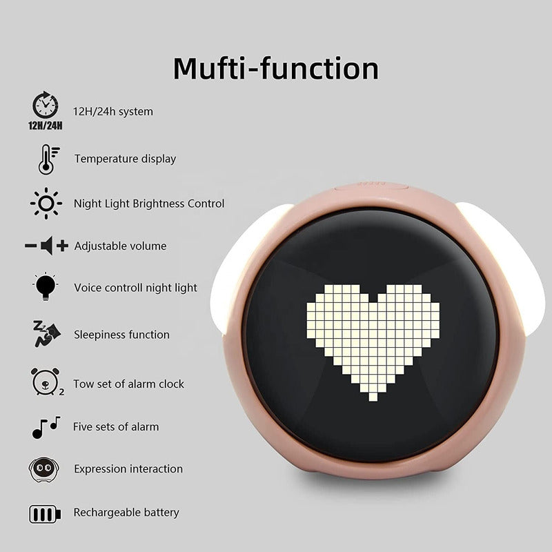 Reloj Despertador Emojis Rosado Infantil Interactivo – Expresiones Animadas y Alarma Personalizable
