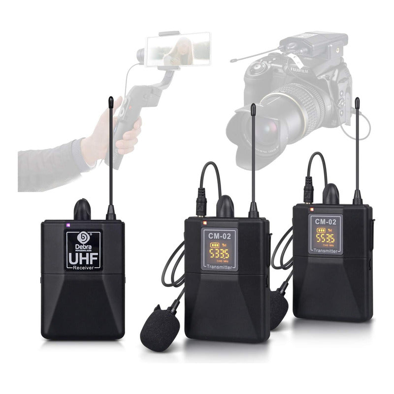 Micrófono Inalámbrico Debra UHF CM-02 Lavalier para Entrevistas DSLR Streaming Profesional