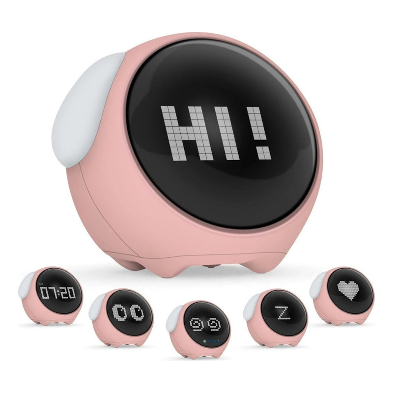 Reloj Despertador Emojis Rosado Infantil Interactivo – Expresiones Animadas y Alarma Personalizable