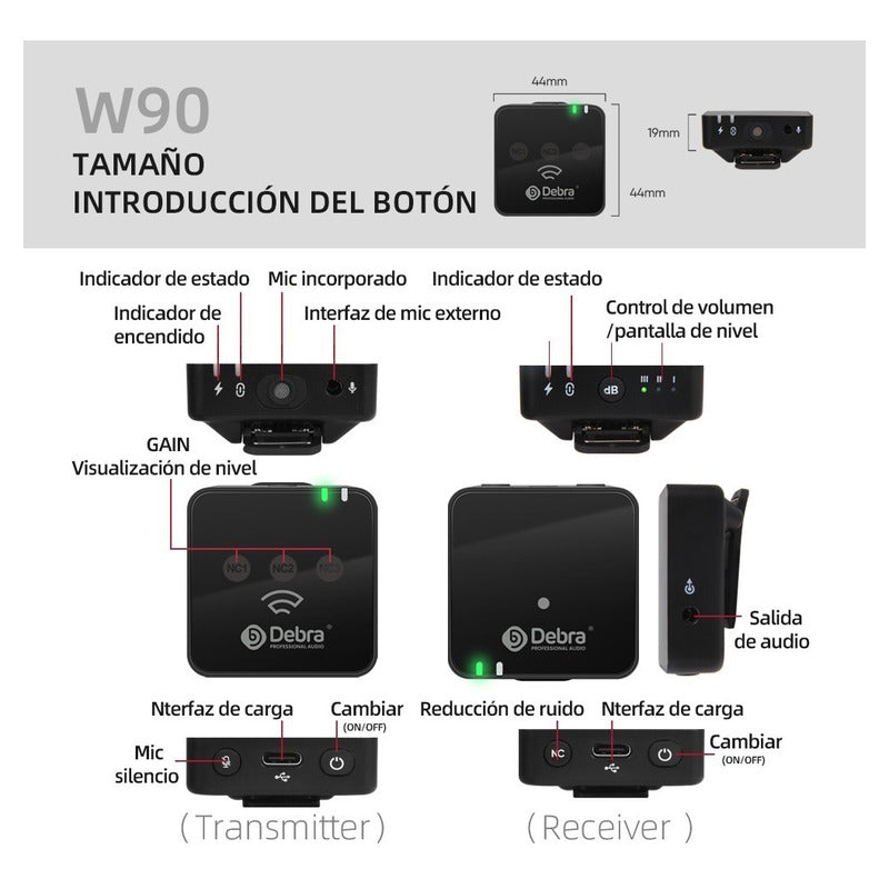 Micrófono Inalámbrico Lavalier W90 - Audio Profesional para Grabaciones, Videos y Podcasts