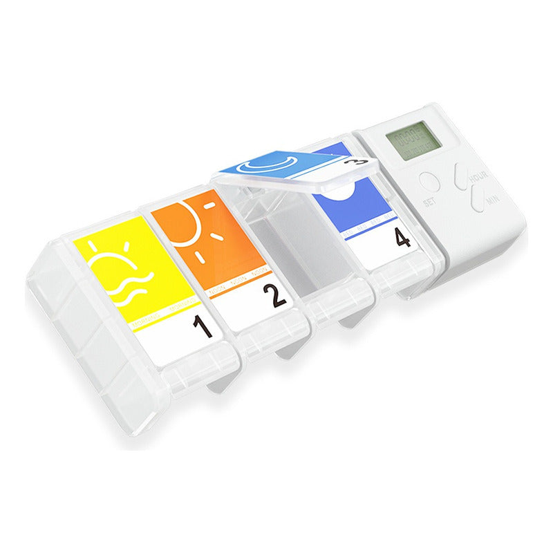 Pastillero Inteligente con 4 Alarmas - Función Memoria y 4 Compartimentos Grandes