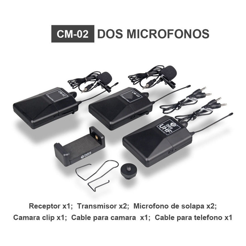 Micrófono Inalámbrico Debra UHF CM-02 Lavalier para Entrevistas DSLR Streaming Profesional
