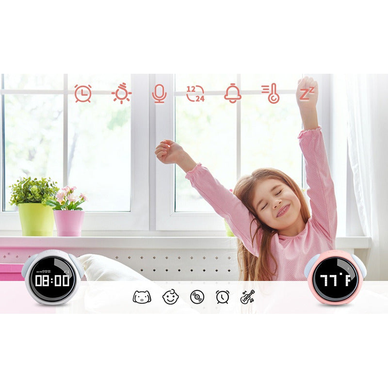 Reloj Despertador Emojis Rosado Infantil Interactivo – Expresiones Animadas y Alarma Personalizable