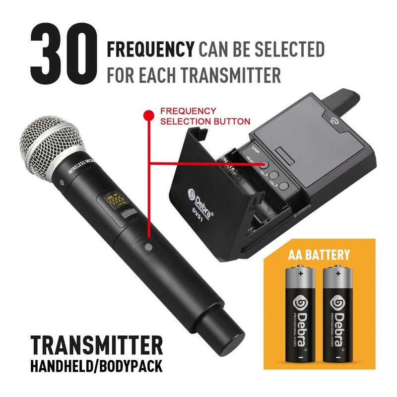 Micrófono Inalámbrico DV02H UHF con Solapa y Mano para Cámara y Smartphone