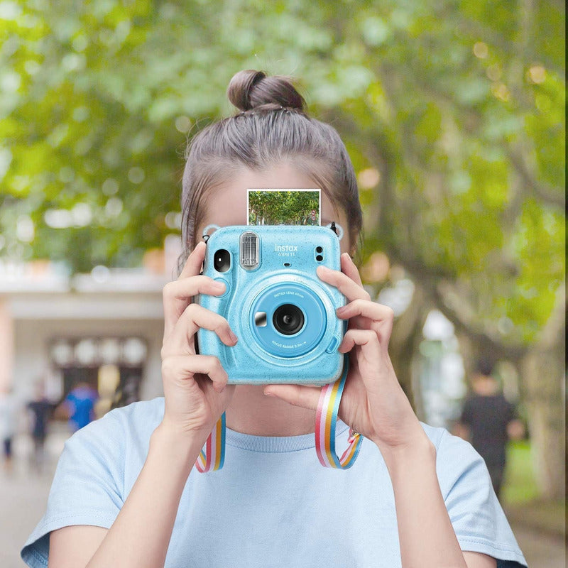 Protector Cámara Instax Mini 11 Escarchado | Con Correa Extraíble Azul