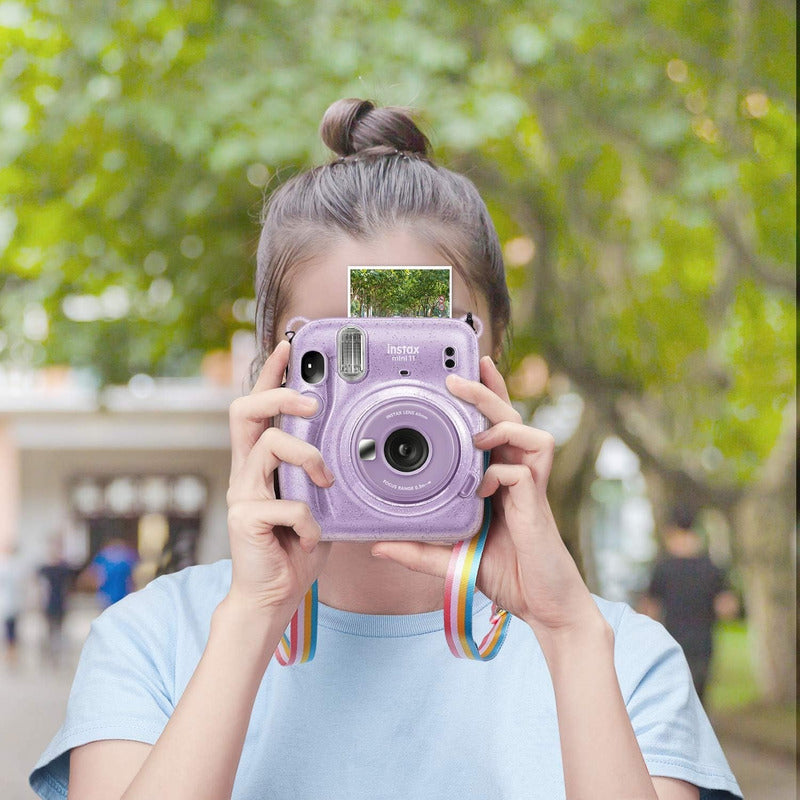 Protector Cámara Instax Mini 11 Escarchado | Con Correa Extraíble lila