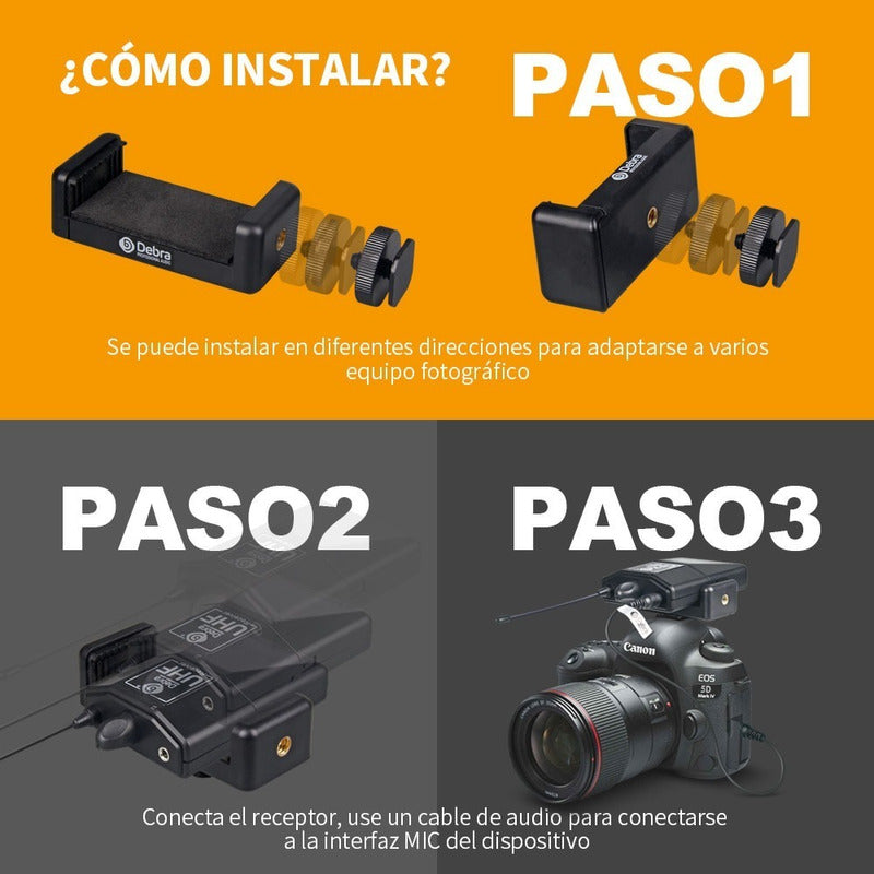 Micrófono Inalámbrico Debra UHF CM-02 Lavalier para Entrevistas DSLR Streaming Profesional