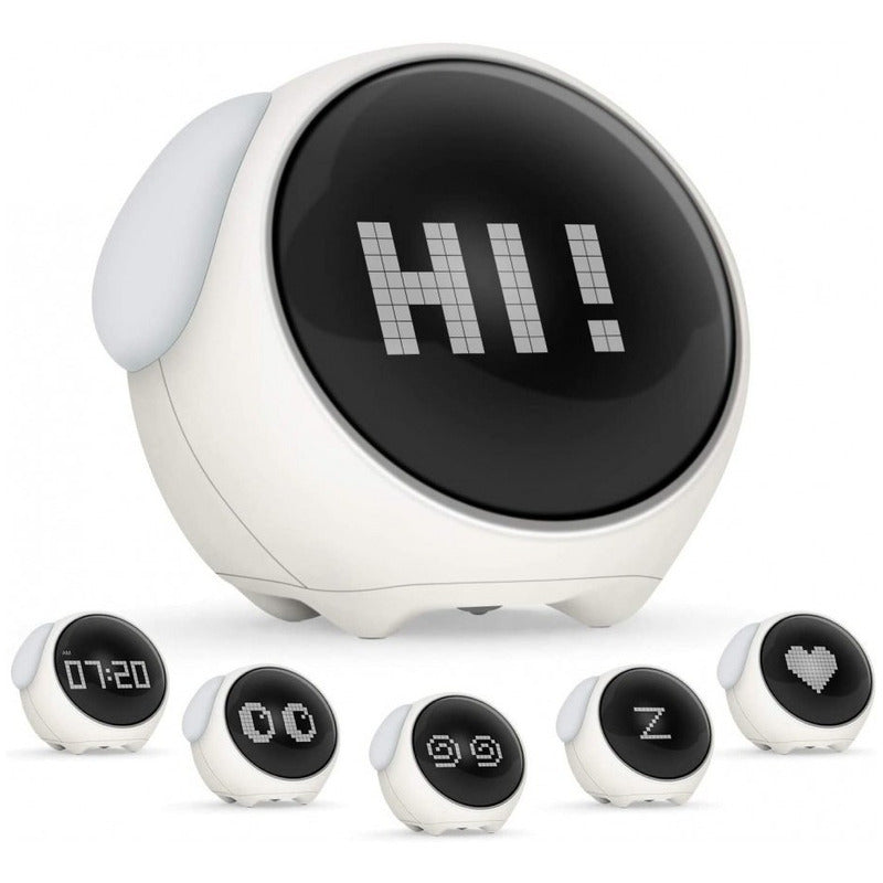 Reloj Despertador Emojis Blanco Infantil Interactivo – Expresiones Animadas y Alarma Personalizable
