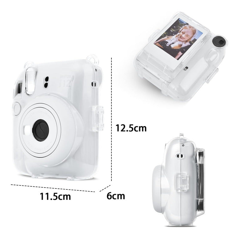 Protector Transparente Instax Mini 12 con Correa y Pegatina | Carcasa de Policarbonato D1