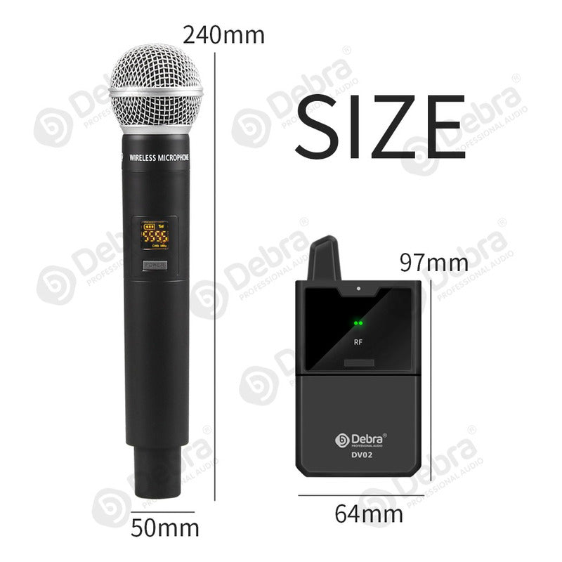 Micrófono Inalámbrico DV02H UHF con Solapa y Mano para Cámara y Smartphone