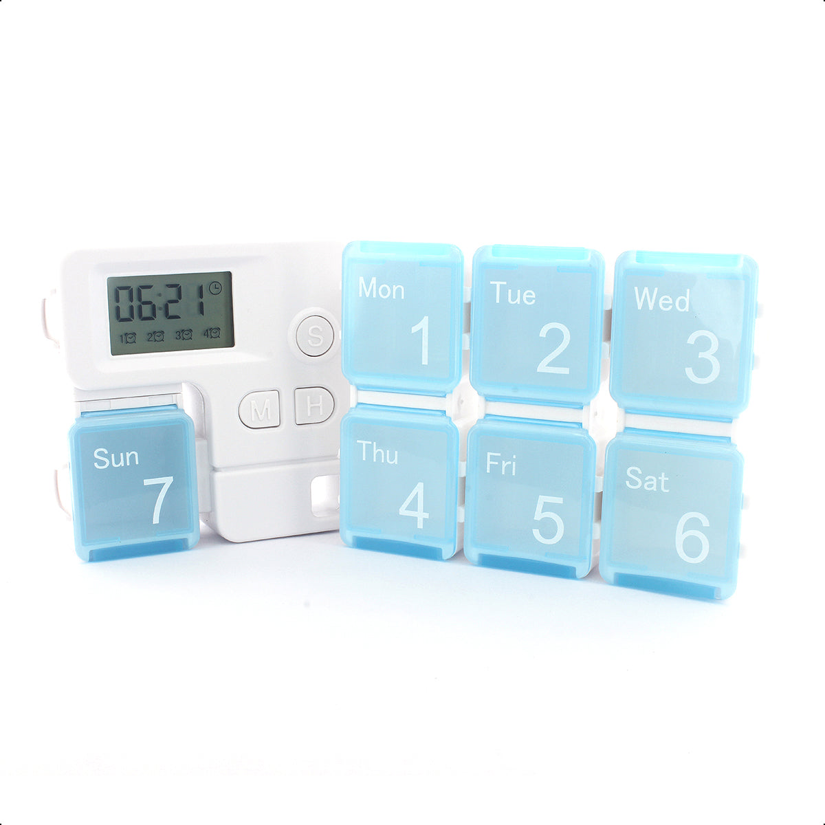 Pastillero Semanal con 4 Alarmas - 7 Compartimentos para Cada Día, Azul y Rojo