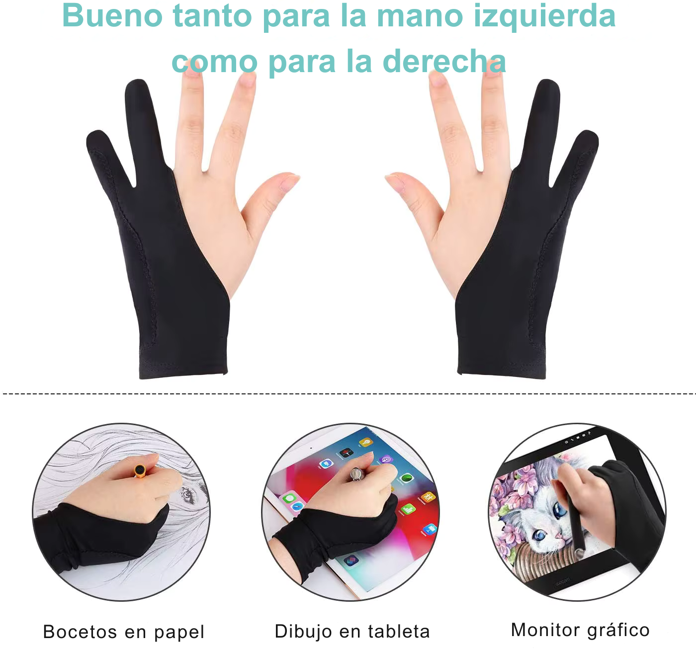 Guantes Dos Dedos Antiestáticos Para Dibujo 6 Unidades