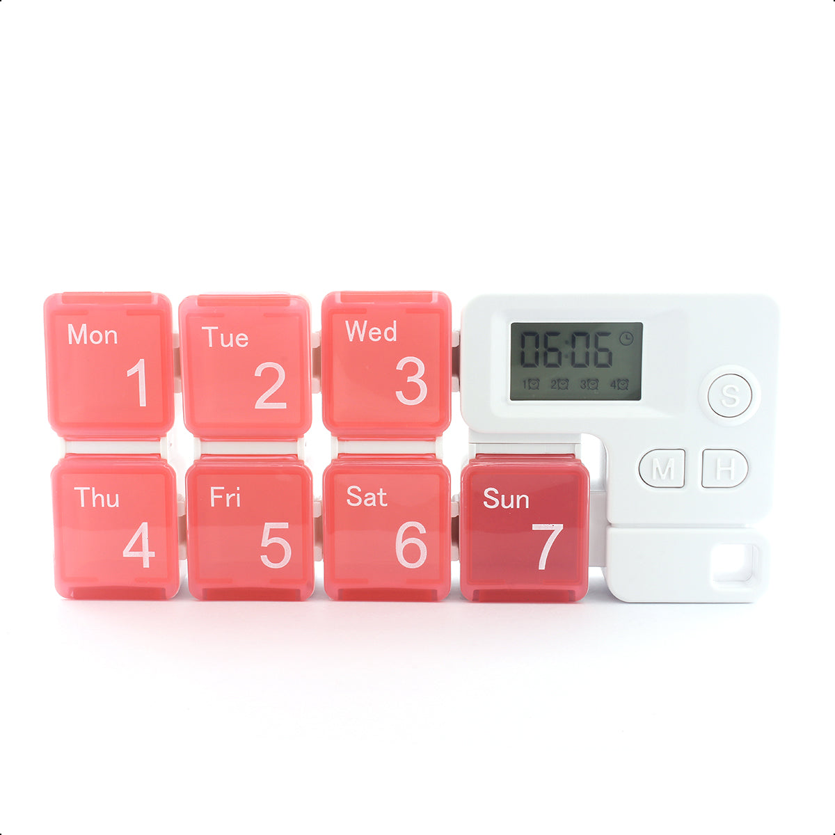 Pastillero Semanal con 4 Alarmas - 7 Compartimentos para Cada Día, Azul y Rojo