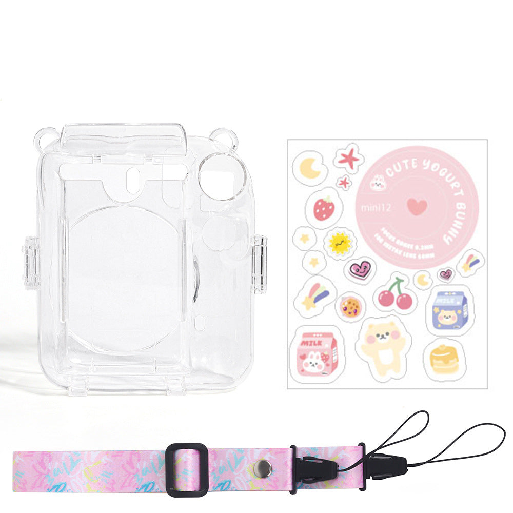 Protector Transparente Instax Mini 12 con Correa y Pegatina | Carcasa de Policarbonato D5