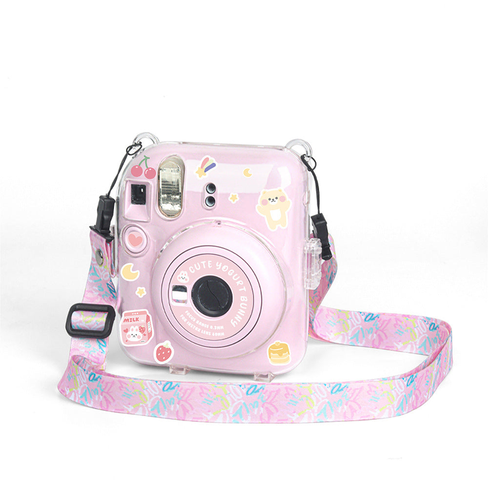 Protector Transparente Instax Mini 12 con Correa y Pegatina | Carcasa de Policarbonato D5