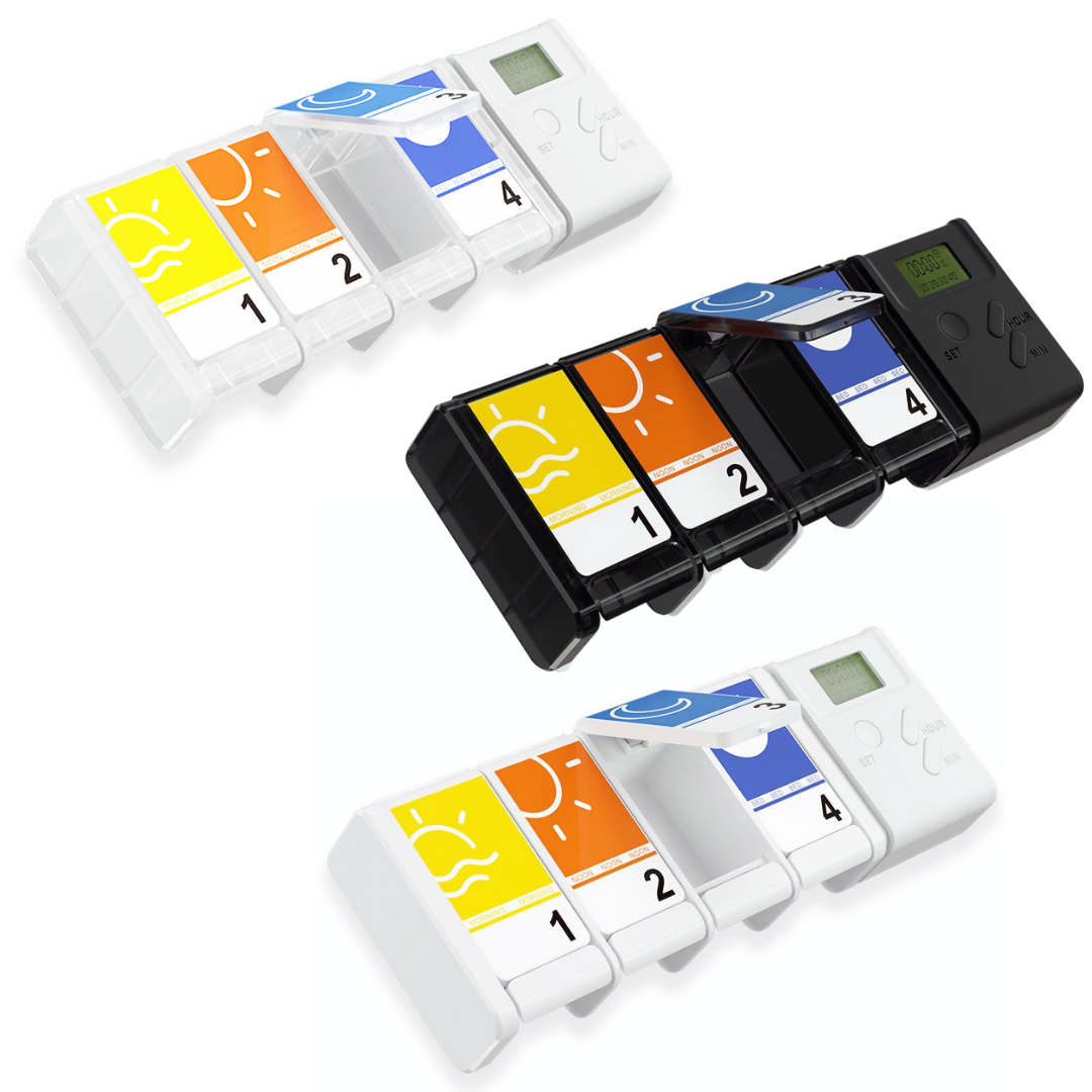 Pastillero Inteligente con 4 Alarmas - Función Memoria y 4 Compartimentos Grandes