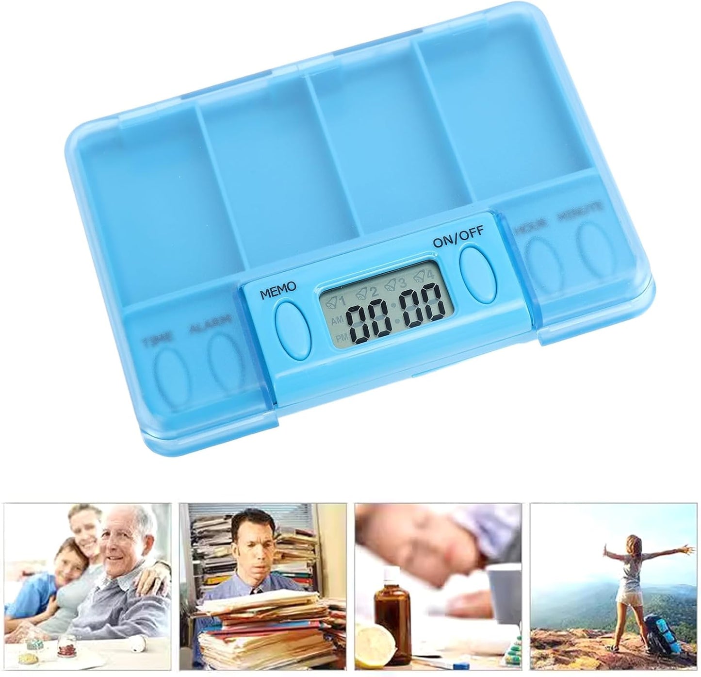 Pastillero Electrónico con 4 Alarmas - Organizador de Medicamentos con Pantalla LCD