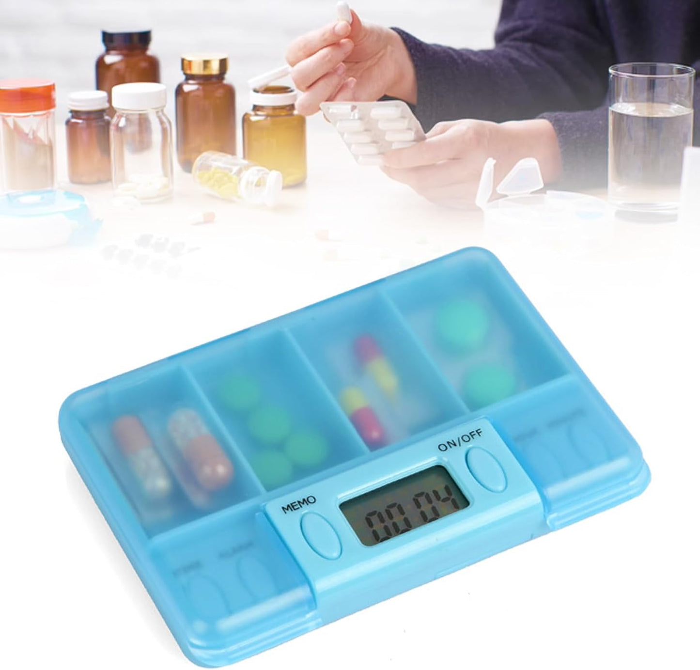 Pastillero Electrónico con 4 Alarmas - Organizador de Medicamentos con Pantalla LCD