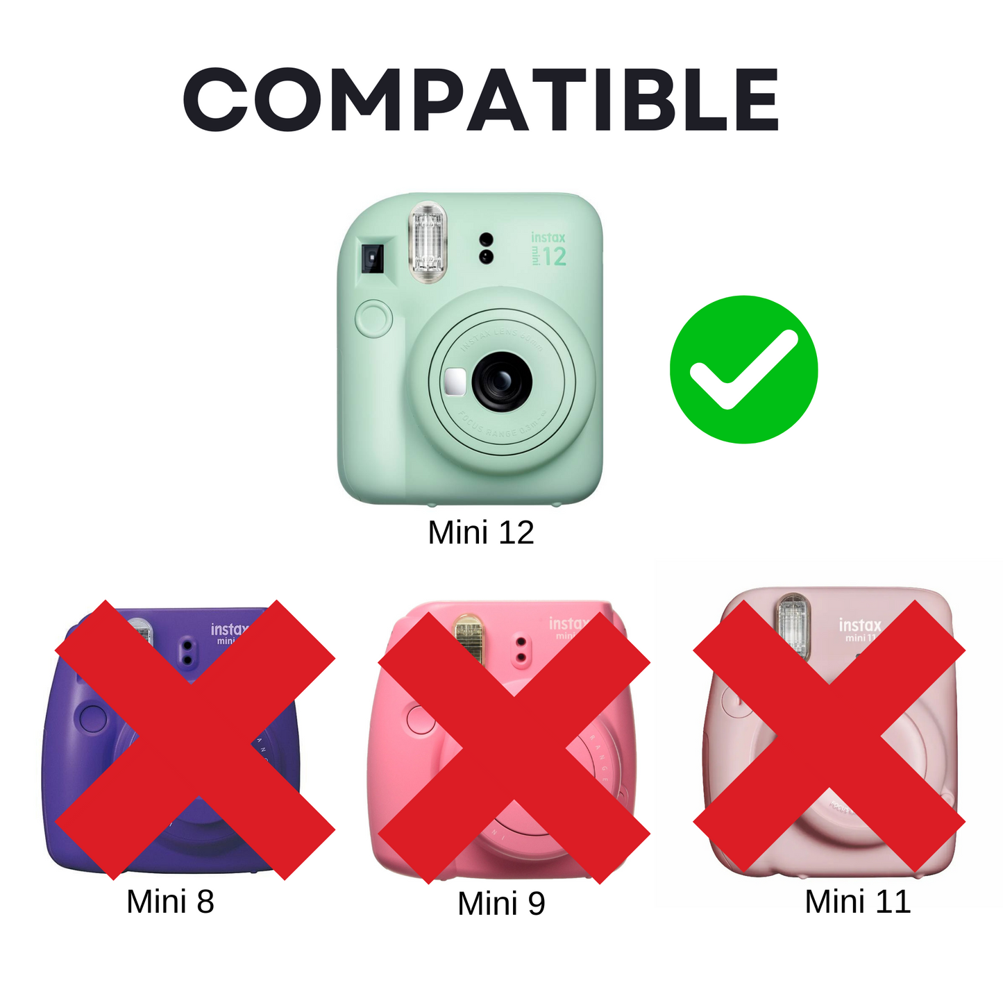 Protector Transparente Instax Mini 12 con Correa y Pegatina | Carcasa de Policarbonato D3
