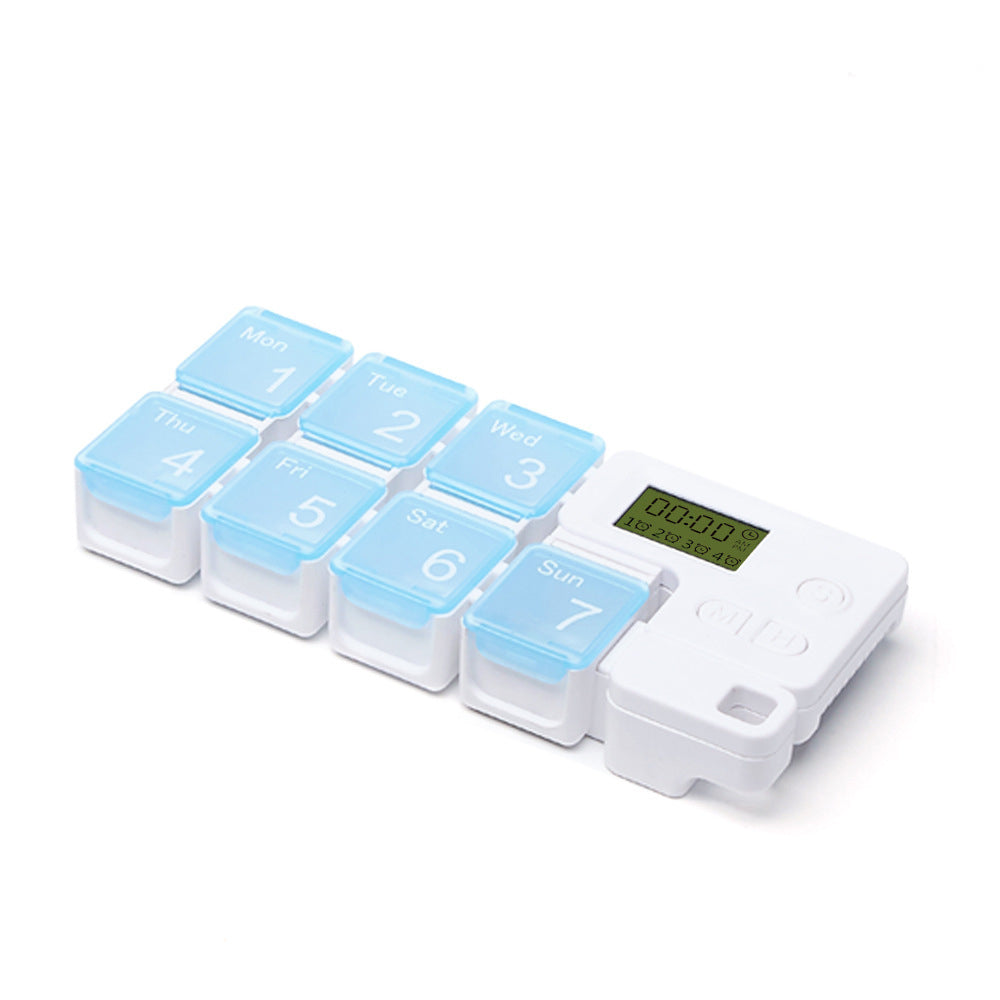 Pastillero Semanal con 4 Alarmas - 7 Compartimentos para Cada Día, Azul y Rojo