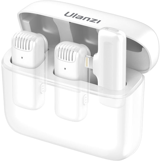 Micrófono Lavalier Inalámbrico Ulanzi J12 Blanco Conexión Ligthning Iphone