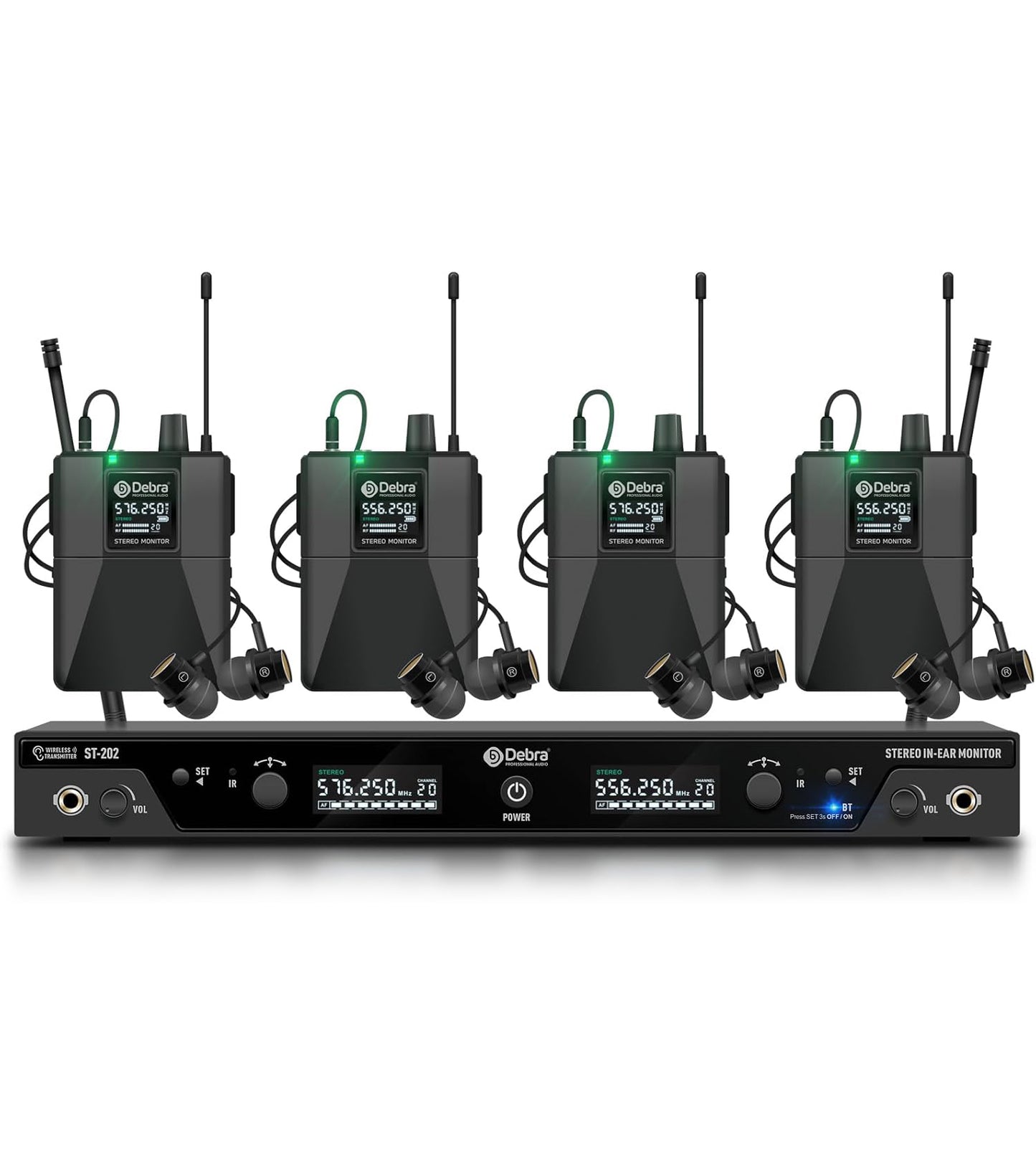 Sistema de Monitoreo Estéreo ST-202 – 24-bit/44.1k, UHF 560–590 MHz, BT 5.0