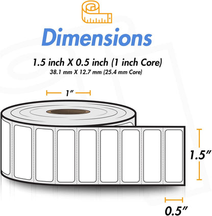 Etiquetas Térmicas 3.81 × 1.27 cm – 2350/Rollo, Adhesivo Permanente