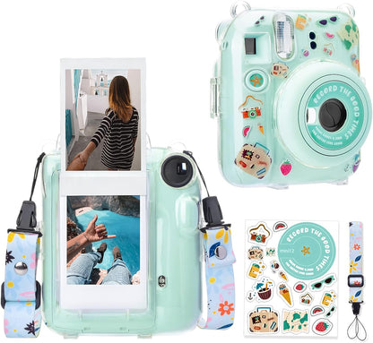 Protector Transparente Instax Mini 12 con Correa y Pegatina | Carcasa de Policarbonato D2