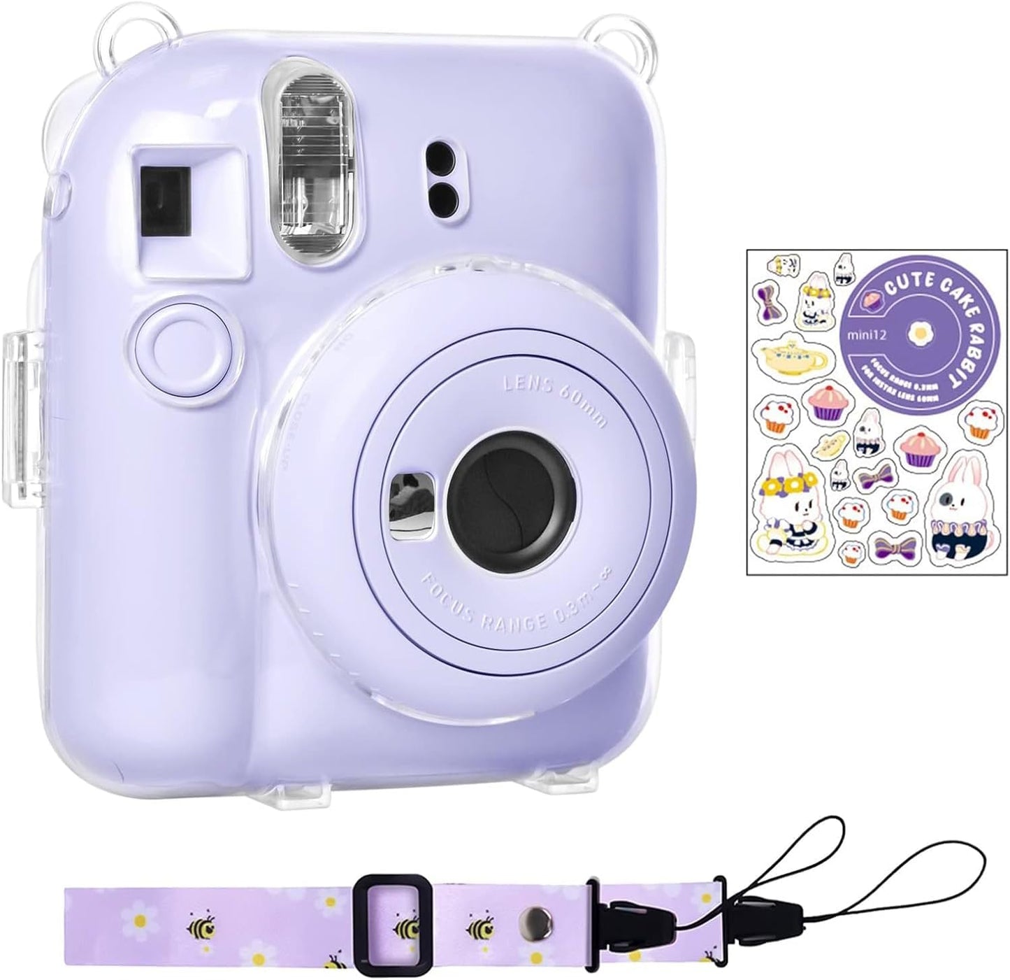 Protector Transparente Instax Mini 12 con Correa y Pegatina | Carcasa de Policarbonato D3