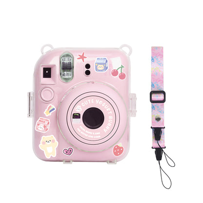 Protector Transparente Instax Mini 12 con Correa y Pegatina | Carcasa de Policarbonato D5