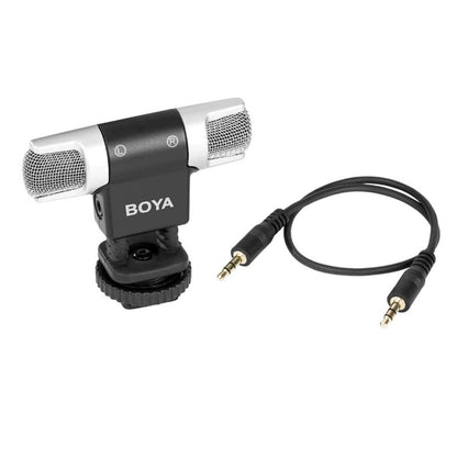 Micrófono Estéreo BOYA BY-MM3 Condensador Doble Cabeza para iPhone Android DSLR Streaming