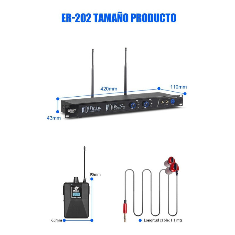 Sistema de Monitoreo inalambrico In-ear Debra  ER-202 Uhf Bluetooth + 4 Receptores