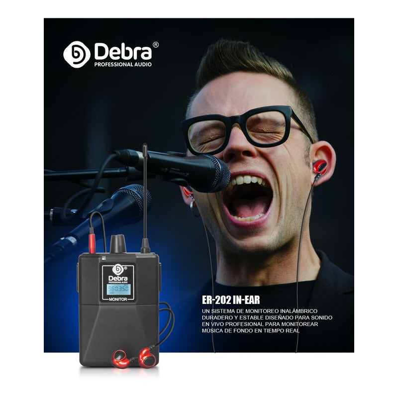 Sistema de Monitoreo inalambrico In-ear Debra  ER-202 Uhf Bluetooth + 4 Receptores