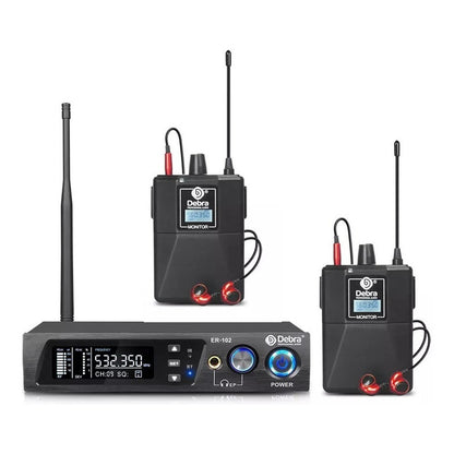 Sistema de Monitoreo inalambrico In-ear Debra  ER-102 Uhf Bluetooth 2 Receptores