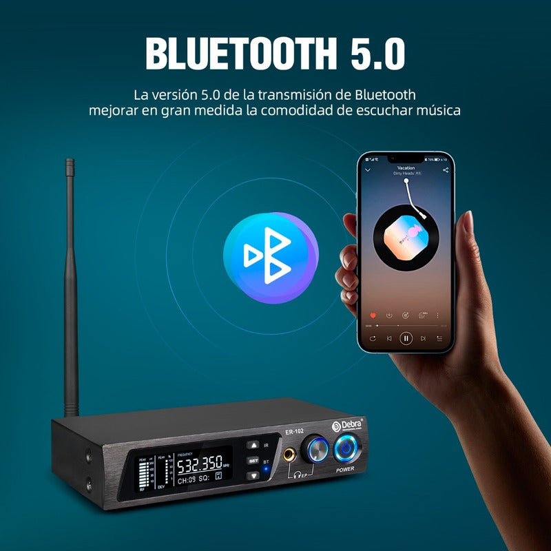 Sistema de Monitoreo inalambrico In-ear Debra  ER-102 Uhf Bluetooth 4 Receptores