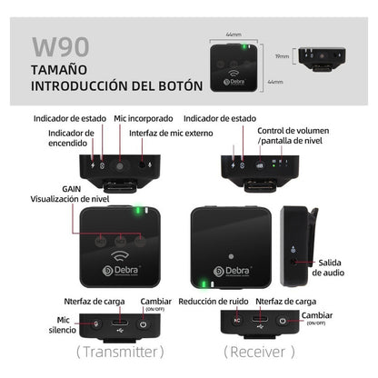 Micrófono Inalámbrico Lavalier W90 - Audio Profesional para Grabaciones, Videos y Podcasts