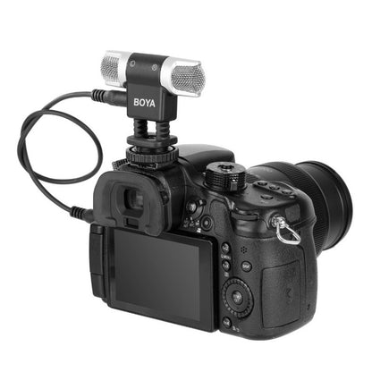 Micrófono Estéreo BOYA BY-MM3 Condensador Doble Cabeza para iPhone Android DSLR Streaming