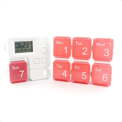 Pastillero Semanal con 4 Alarmas - 7 Compartimentos para Cada Día, Azul y Rojo