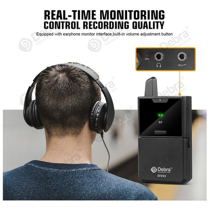 Micrófono Inalámbrico DV02H UHF con Solapa y Mano para Cámara y Smartphone
